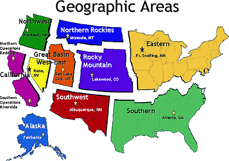 Map with locations of regional Geographic Area Coordination Centers
