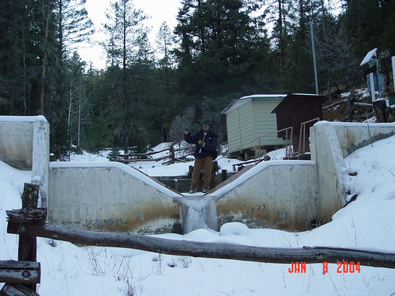 Boris is using a hand held GPS to record the location of Thomas Creek weir no.1.