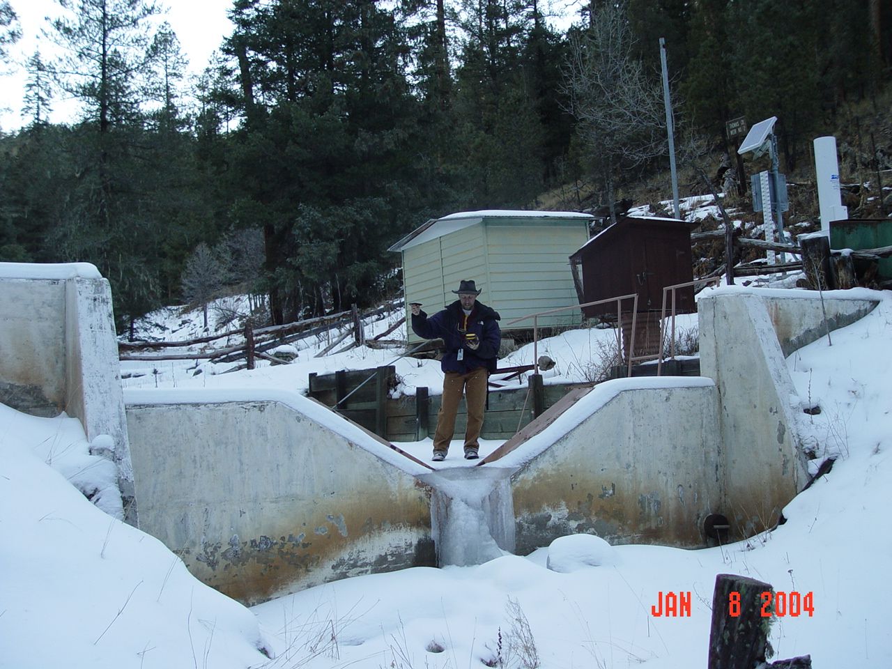Boris is using a hand held GPS to record the location of Thomas Creek weir no.2.