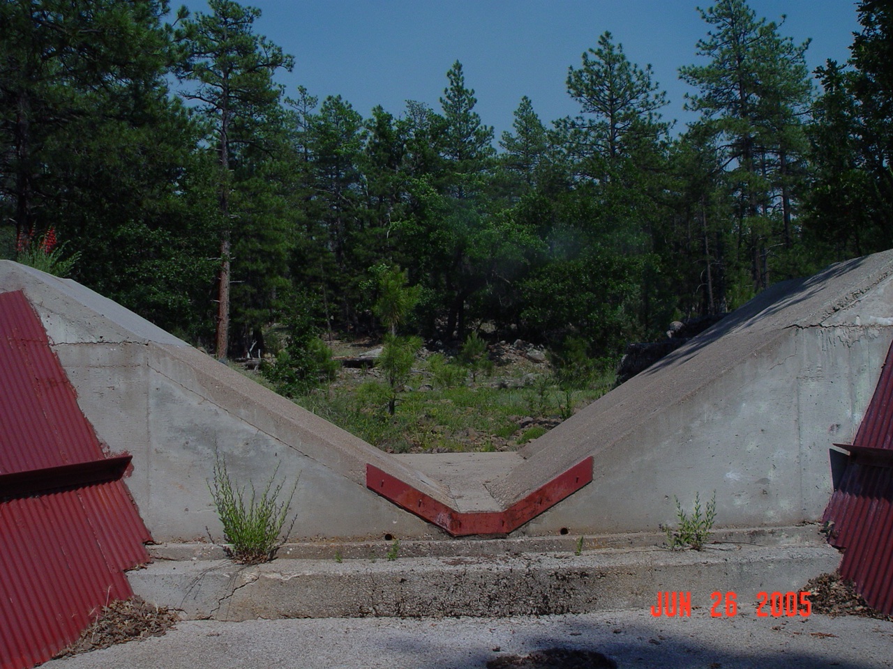 The v-notch weir of watershed 10 is still in good shape, even 25 years after operation has ceased.