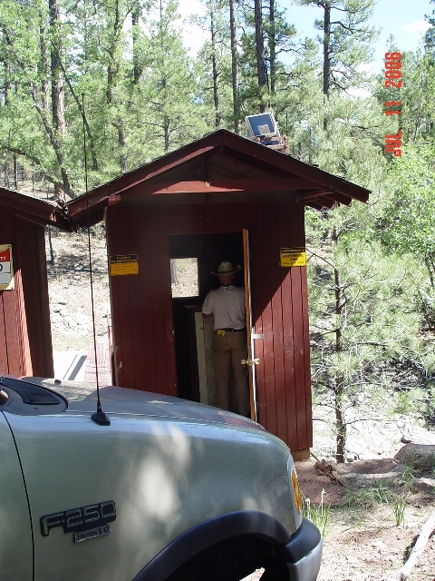 Hydrologist Boris Poff is downloading streamflow data from Watershed 13. 