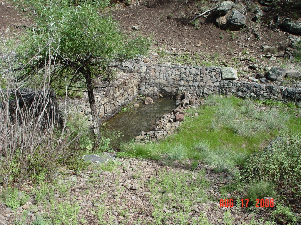 The stilling pond of watershed 13 received minor damage during the summer monsoons of 2006.