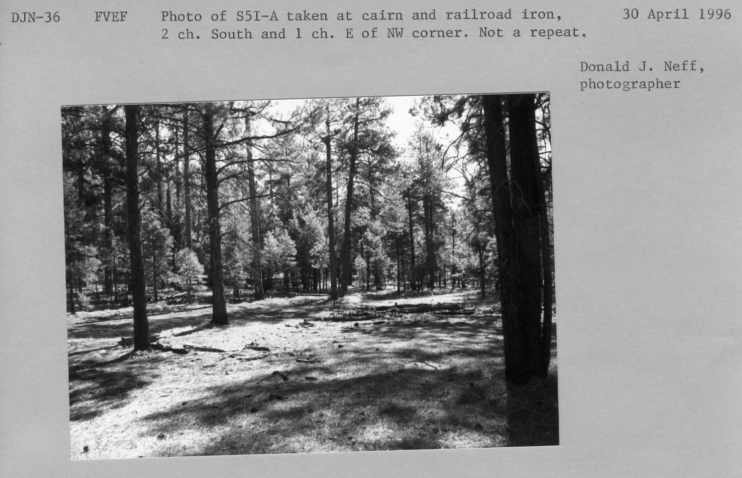 Photo of S5-I-A. Taken at cairn and railroad iron, 2 ch S and 1 ch E of nW corner. Not a repeat. 