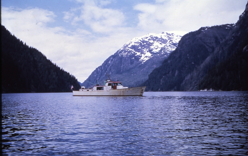 M/V Tongass Ranger in Martin Arm; Marten arm Boat with mountains background