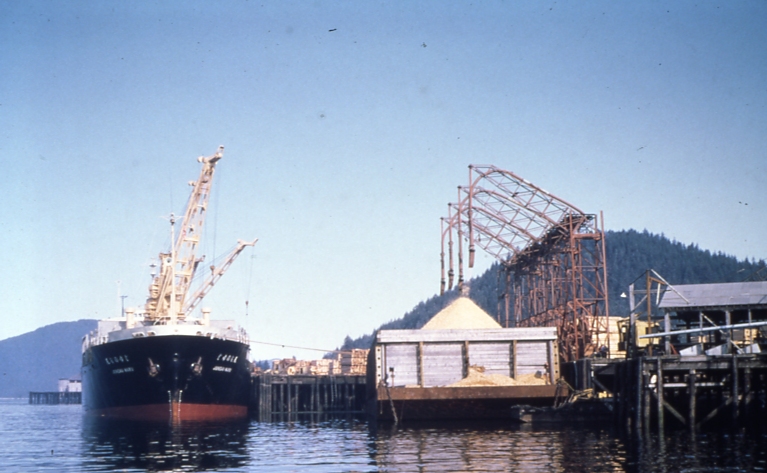 chip barge and lumber ship Wrangell 1970