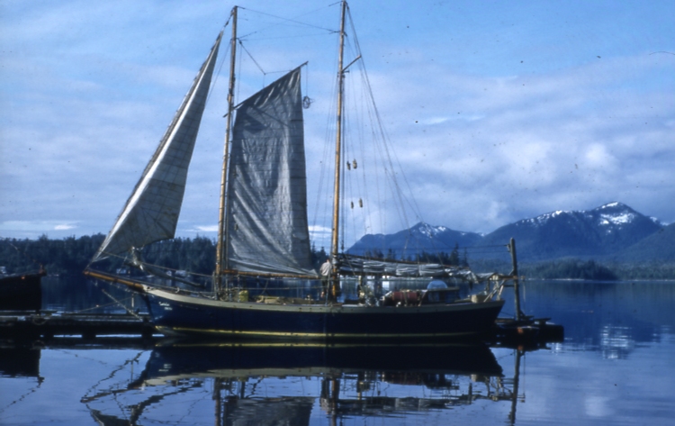Boat Tantalus in Ketchikan. Christianson's sailed this homemade boat from Minneapolis 5/16/51