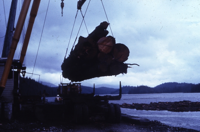 Unloading logs at Thorne Bay near Ketchikan