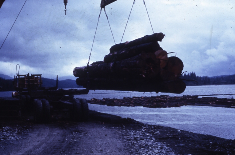 Unloading logs at Thorne Bay near Ketchikan