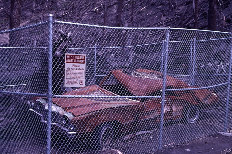 wrecked car Mt St Helen area 6/28/82
