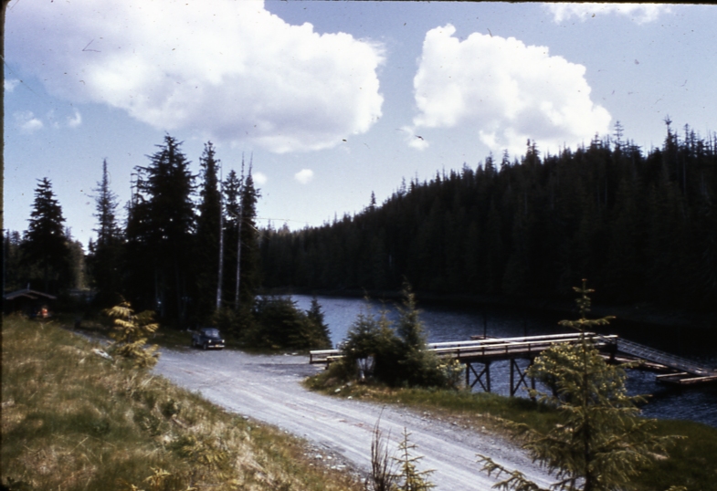 Research cabin and dock at hollis 1974