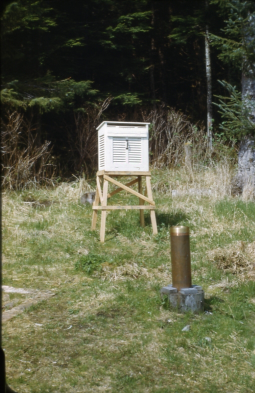 Hollis beach instrument weather shelter and rain gage May 50