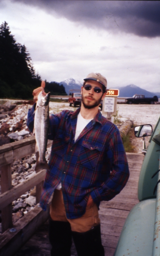 Nick Zymonas at corner bay with dolly varden; Corner Bay