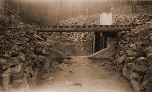 Caption reads:  "Figure 5.  Gaging Point No. 2, East Nesbitt Creek. Watershed area 107.3 acres."    From "Report on the Hoover-Nesbitt Creek Watersheds, Irons Fork Experimental Forest" by Norman E. Hawes, unpublished 10 page report written on April 9, 1940.