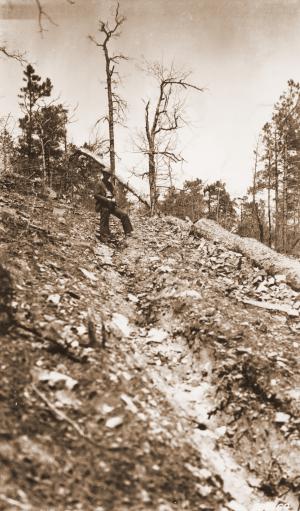 Caption reads:  "#4 Watershed, Jones Creek.  Logging road:  shows erosion and severe washing following 2-inch rain of April 5, 1939.  Camera Sta. #3."