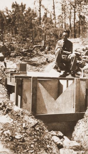 Caption reads:  "#4 Watershed, Jones Creek.  Skid trail run-off plot.  90o v-notch weir with Friez portable recorder, plot approximately 1/5-acre."