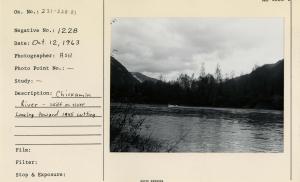 Chickamin River skiff on river looking toward 1945 cutting.