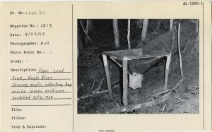 Fiber seed trap, Eagle River, showing muslin collecting bag inside screen enclosure. Installed Oct. 5, 1962.