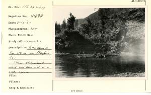 1/3 mile down stream from 150 bridge over Maybeso Creek. Shows stream bank which has been used as a sediment source. [Photographer possibly John Tallmadge.]