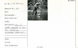 View of water sampler in use for obtaining suspended sediment.