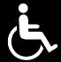 Schematic illustration of a person using a wheelchair.