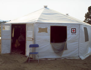 An accessible tent with double doors.