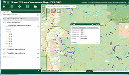 ArcGIS Online Interactive Stream Temperature Thermograph locatoins and future climate scenarios Map - NorWeST