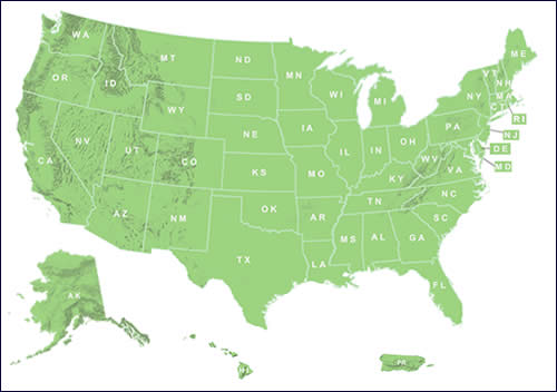United States Map with state abbreviations and borders.