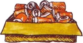 An illustration of a cardboard box containing a jumble of empty soda cans.