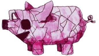 An illustration of recycled materials shaped into a pig.