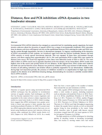 Cover of scientific journal Distance, flow and PCR inhibition: eDNA dynamics in two headwater streams