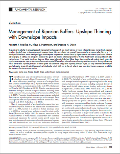 Cover of scientific journal Management of riparian buffers