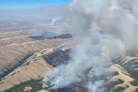 Aerial view of the dry hillsides of Asotin, Washington