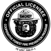 Smokey Bear license logo with Smokey Bear in center of circle