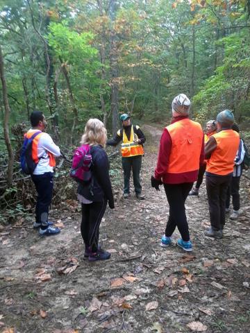 Participants get ready to run get this, in the forest!