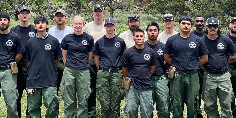 A group photo of the Soldier Creek wildland fire hand crew.