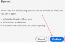 Screen capture of sign-out confirmation in Adobe Creative Cloud.