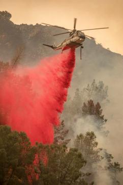 Ferguson Fire helicopter dropping retardant