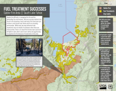 A map showing fuel treatment successes near the Caldor fire in California.