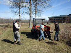 Three people planting trees.