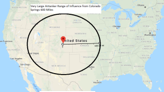 Map of the US showing the radius of very large airtankers