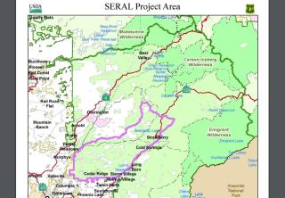 A graphic of the SERAL Project Area in on the Stanislaus National Forest