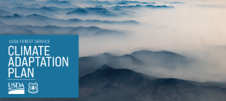 Wildfire smoke obscures the aerial view of a mountain range.