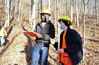Students in forest conduct survey.