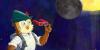 Illustration of Woodsy Owl holding up solar glasses and looking at the moon passing in front of the sun.