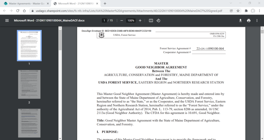 Screenshot: Master agreement template.