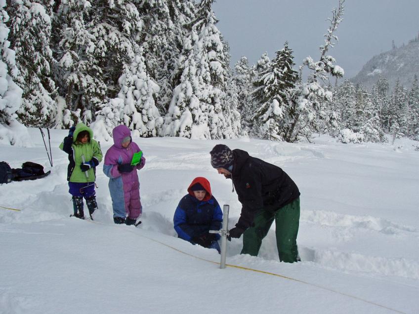 Girl Scouts measuring snow.
