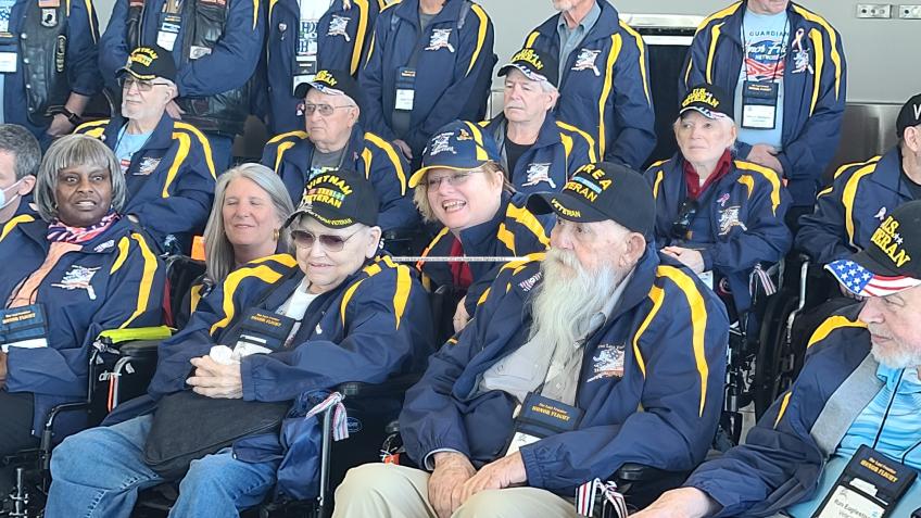 Group photo: Veterans on honor flight to Washington, DC.