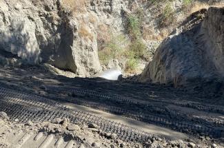 Geo grid within roadbed of Bee Canyon Rd