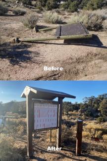 Horse Springs Campground entrance kiosk before and after