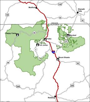 Map showing area of the Klamath National Forest